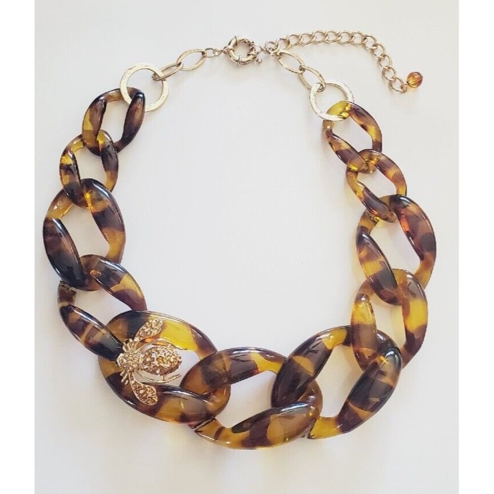 Vintage Tiger Resin Chain Necklace Chunky With Metal Bee Rhinestone